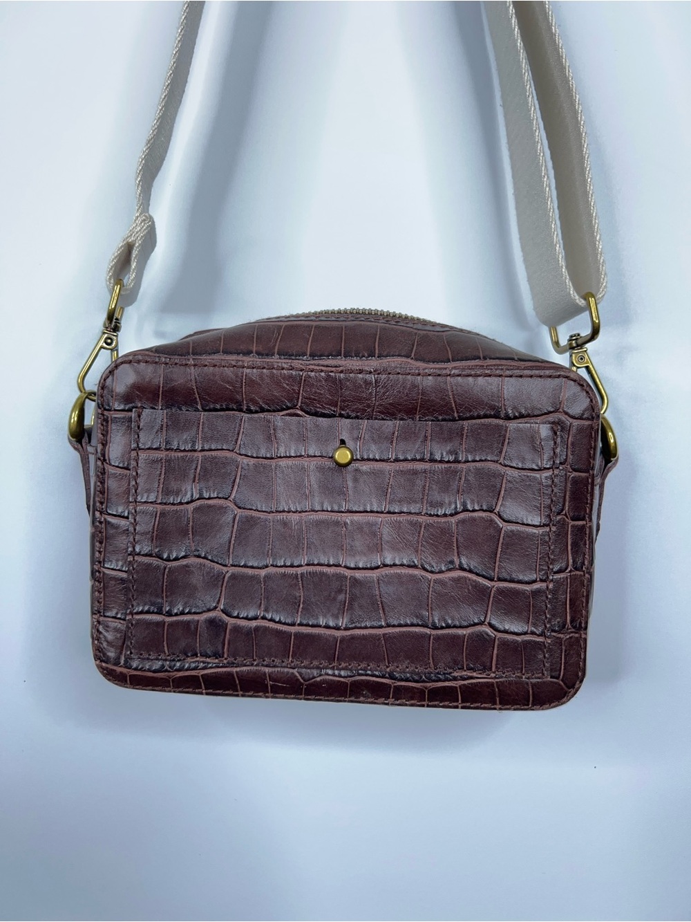 Madewell Transport Camera Bag Brown Croc-Embossed Leather Crossbody Bag